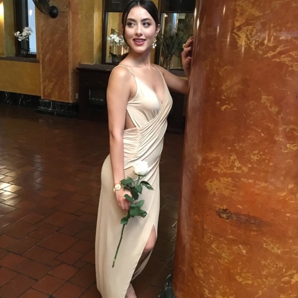 Creme Long Cocktail Dress-Clearance - Picture 2 of 8